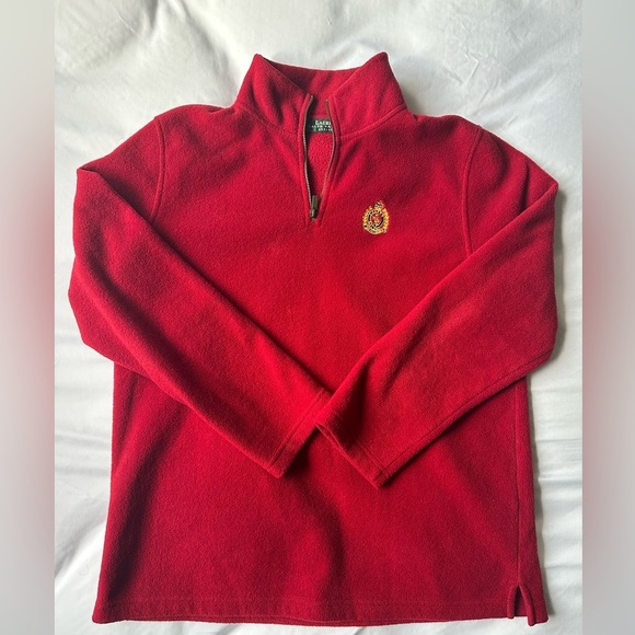 VINTAGE Ralph Lauren Zip Pullover 1/4 Zip Fleece Sweater Size‎ Small Petite Red - Picture 2 of 8